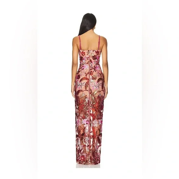 Bronx & Banco Dahlia Red Embroidered Sequin Maxi Gown Size S - Picture 4 of 4